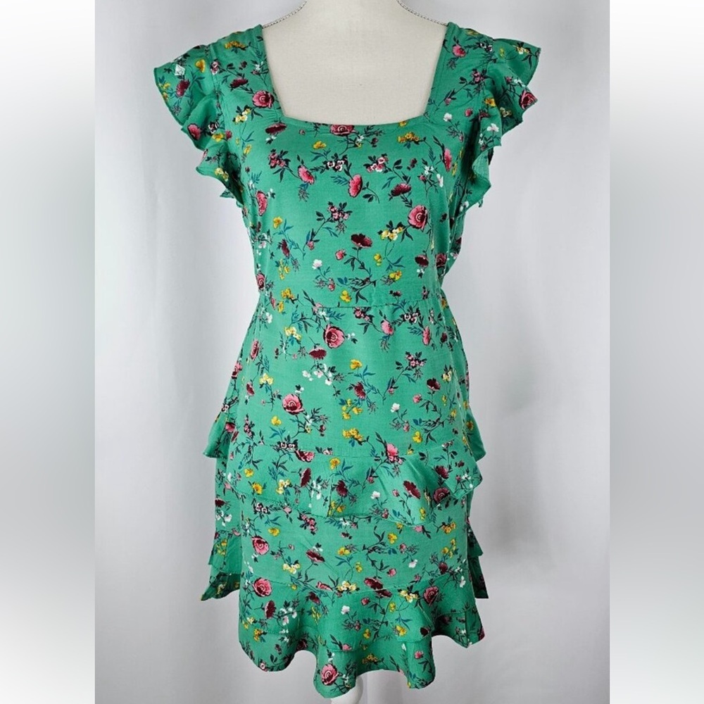 Lottie & Holly Blue Green Floral Tiered Mini Dress Size XS & L $78 Retail NWT